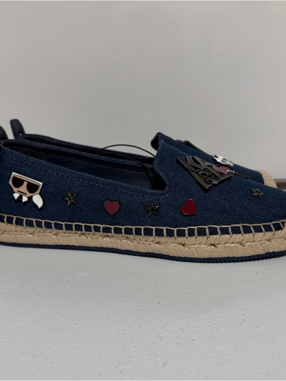 Karl Lagerfeld Paris Malvie Denim Embellished Espadrilles-Size 7.5M New